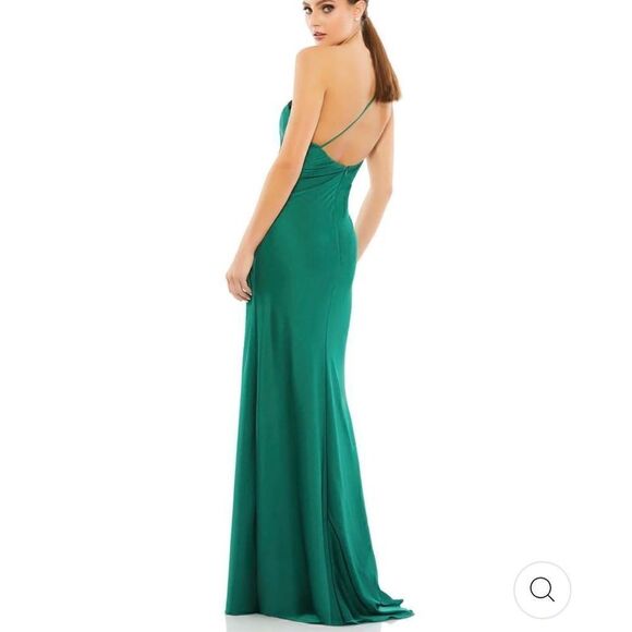 NWOT Ieena For MacDuggal One Shoulder Double Strap Satin Gown Emerald Green 4 - Picture 4 of 14